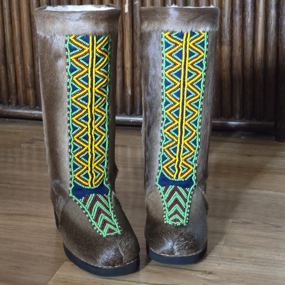 Genuine Reindeer Fur Boots Beaded Mukluks